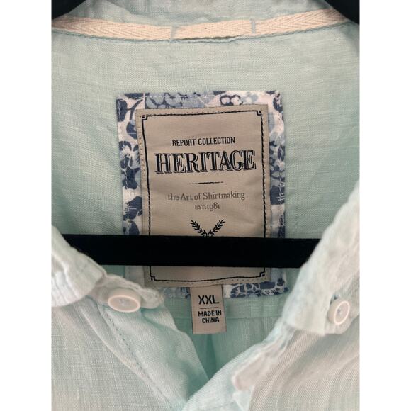 Report Collection Heritage Semi Sheer Mint Green Linen Short Sleeve Button Down - Picture 4 of 5